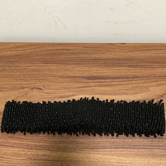 Escada Stretch Belt with Small Silver Sequins on Black Pleated Fabric.  Size 36. - Picture 3 of 6